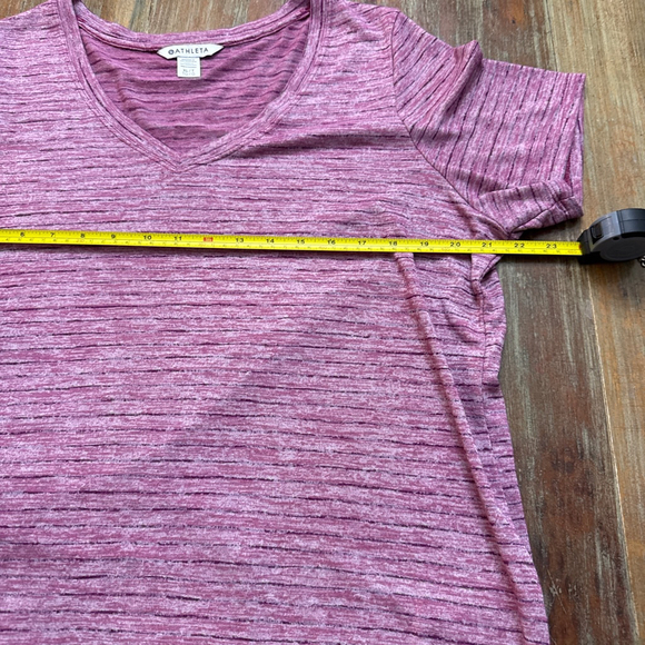 Athleta Heathered Pink Purple Stripe Breezy Scoop V-Neck Tee Short Sleeve XL - Picture 9 of 12
